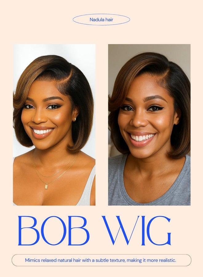 Nadula Glueless Bye Bye Knots Short Bob Drawstring Wig human Hair with Blow Out Bangs, Black to Chestnut Brown Ombre Pre Cut 7X5 HD Lace Front Wigs Pre Plucked Bleached Knots Ready to Wear 10inch - Image 5